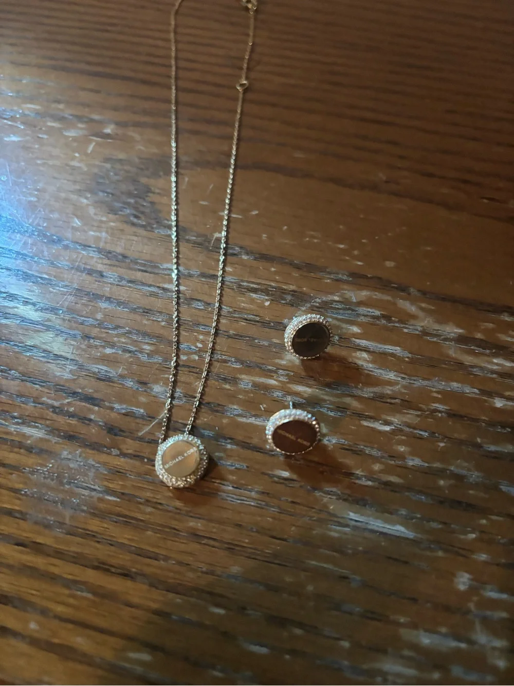 Michael Kors Gold-Tone Circle Pendant Necklace and Stud Earrings Set